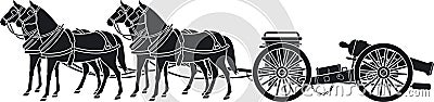 Black silhouette historic horse artillery Vector Illustration