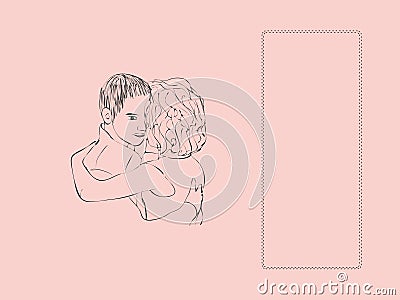 Vector illustration. Black silhouette of hugging couple with text place rightward Vector Illustration