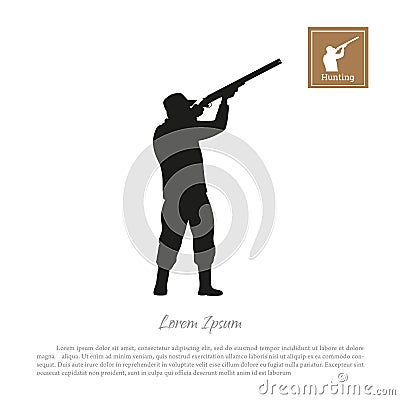 Black silhouette of a hunter on a white background. Man shooting a gun Vector Illustration