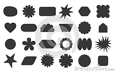 Black silhouette isolated kids assorted empty random shapes labels and emblems set design elements on white Vector Illustration