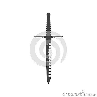 Black silhouette of isolated knight dagger. Medieval weapon icon. Fantasy knife sign Vector Illustration