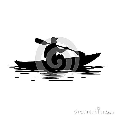 black silhouette of a Kayaker paddling in a river Vector Illustration