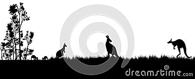 Black silhouette of koala and kanagroos on white background. Vector Illustration