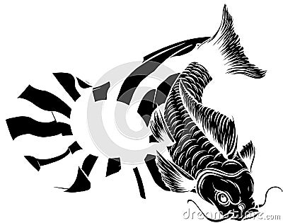 Black Silhouette Of Koi Fish With Rising Sun Flag Cartoon Vector