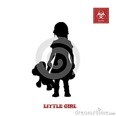 Black silhouette of little girl on white background. Character for computer game or thriller Vector Illustration