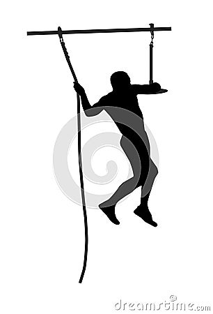 Black silhouette of a man overcoming the obstacle. Cartoon Illustration