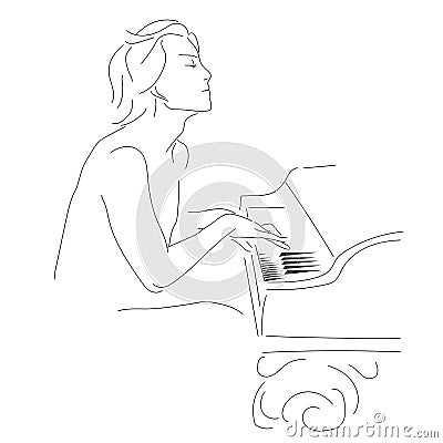 A black silhouette of a man playing the piano Vector Illustration