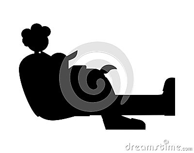 Black silhouette of a Man Sitting on a Floor Petting and Scratching an Excited Dog, Pet, Dog lover Vector Illustration