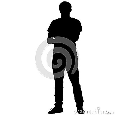Black silhouette man standing, people on white background Vector Illustration