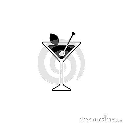 Black Silhouette of a Martini with olive and stick and leaf of mint Stock Photo