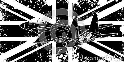 black silhouette of Military fighter jets with england flag vector illustration Vector Illustration