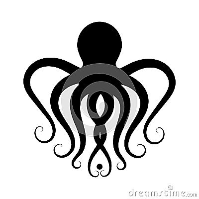 Black silhouette of an octopus. logo for a seafood restaurant or frozen product. emblem for diving or oceanarium Vector Illustration