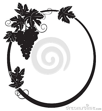 Black silhouette - oval frame with grape - vector Vector Illustration