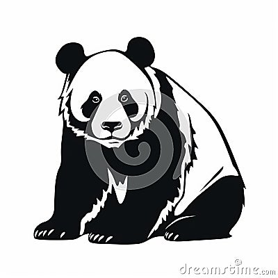 Black Silhouette Panda Illustration - Vector Clipart Logo Style Cartoon Illustration