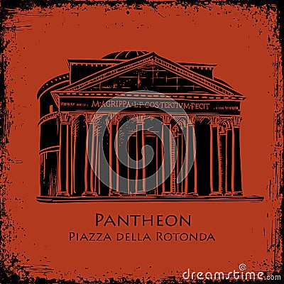 Black silhouette Pantheon hand drawn vector Vector Illustration