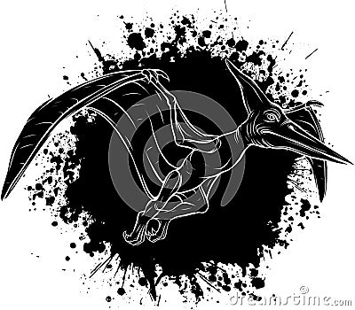 black silhouette of Pteranodon flying dinosaur illustration on white background Vector Illustration