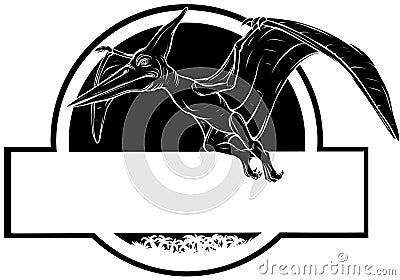black silhouette of pterodactyl for logo identity. Dino animal mascot concept for prehistoric theme park icon. Vector Illustration