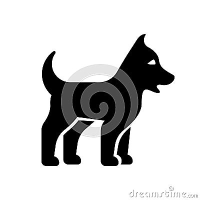 Black silhouette of a puppy. Cheerful happy pictogram dog. Vector Illustration