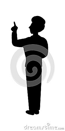 Black silhouette rear view of businessman teacher man person pointing finger on white background Stock Photo