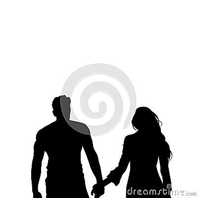 Black Silhouette Romantic Couple Holding Hands Isolated Over White Background Lovers Man And Woman Vector Illustration
