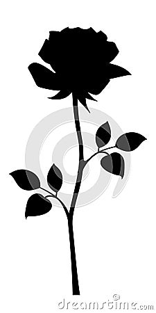 Black silhouette of rose with stem. Vector illustrations. Vector Illustration