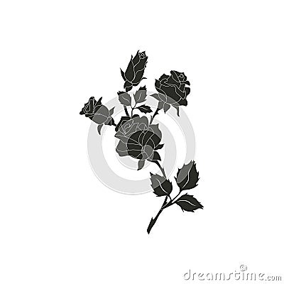 Black silhouette roses and leaves. Rose tattoo Stock Photo
