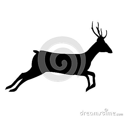 Black silhouette of running reindeer isolated on white backgrou Vector Illustration