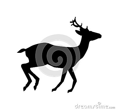 Black silhouette of running reindeer isolated on white backgrou Vector Illustration