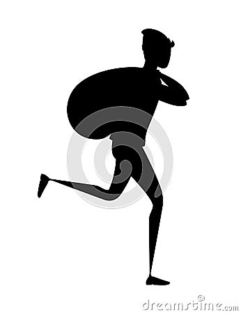 Black silhouette running thief during robbery with bag cartoon character design flat vector illustration Cartoon Illustration