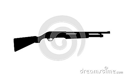 Black silhouette of shotgun on white background. Weapons of police and army. Vector Illustration