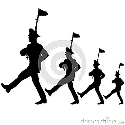 Black silhouette soldier is marching with arms on parade Vector Illustration
