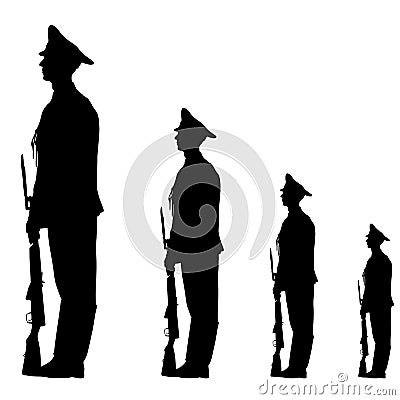 Black silhouette soldier is marching with arms on parade Vector Illustration