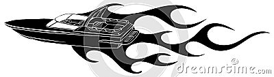 Black silhouette Speedboat flames vector illustration. Luxury and expensive boat. Vector Illustration