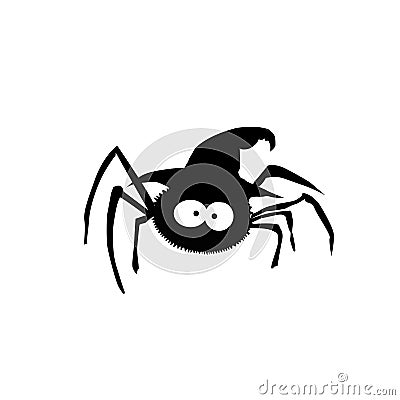 Black silhouette of spider in witch hat isolated on white Vector Illustration