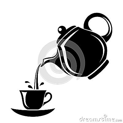 Black silhouette of teapot and cup. Vector Illustration