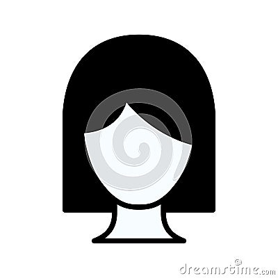 Black silhouette thick contour of front view faceless woman with short hair Vector Illustration