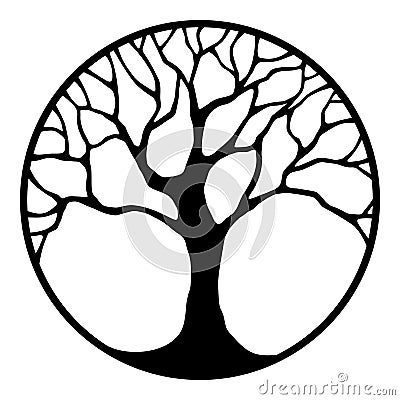 Black silhouette of a tree in a circle. Vector illustration. Vector Illustration