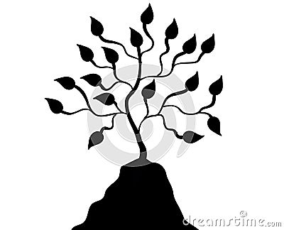 Black Silhouette Tree on Hill Cartoon Illustration