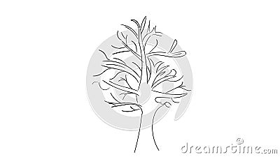 Black silhouette of tree isolated on white background, icon Cartoon Illustration