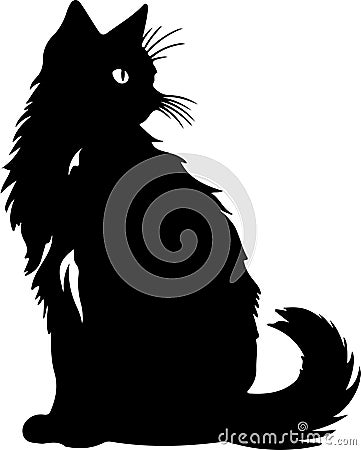 Turkish Angora Cat Black Silhouette Generative Ai Vector Illustration