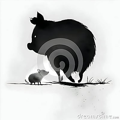 Black silhouette of two pigs on white background Vector Illustration