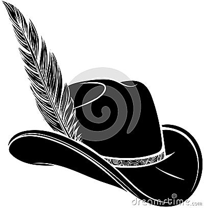 black silhouette of Tyrolean hat with feather. Bavarian alpine headdress. German oktoberfest symbol. Vector Illustration