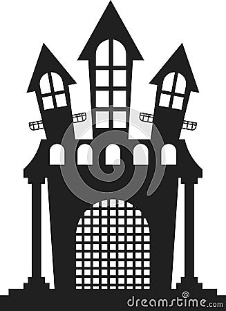 Black silhouette of a vampire castle on white background Vector Illustration