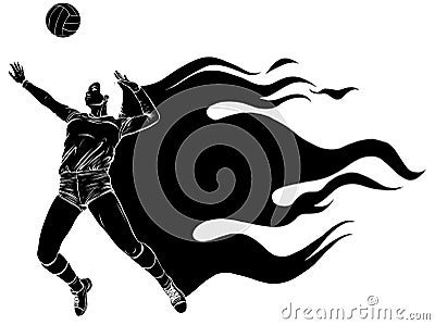 Black silhouette Volleyball Sport Girl and Ball Cartoon Vector Illustration Vector Illustration