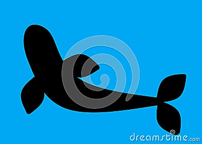 Black silhouette of a whale against a light sea ocean navy blue backdrop Cartoon Illustration