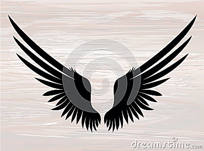 Black silhouette Wings. Vector illustration on wooden background Cartoon Illustration