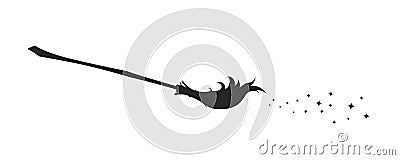 Black silhouette of witch broom. Halloween party. Isolated image of sorceress accessory. Wizard besom Vector Illustration