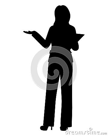 Black silhouette of a woman giving presentation, Successful female business addressing a seminar Vector Illustration