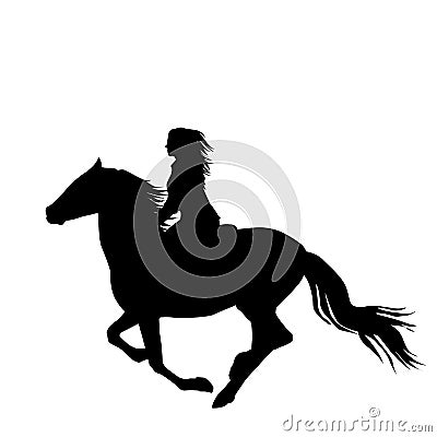 Black silhouette of a woman rider a running horse Vector Illustration