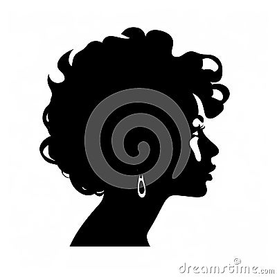 Monochrome Black Silhouette Of Jennifer With Bold Stencil Earring Cartoon Illustration